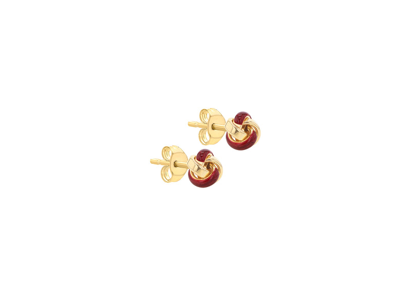 9ct Yellow Gold Red Enamel Knot Stud Earrings