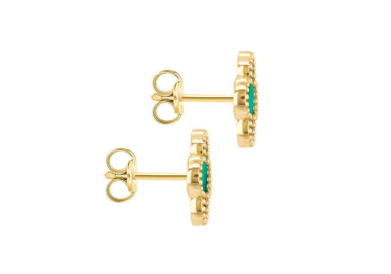 9ct Yellow Gold Clover Malachite Stud Earrings