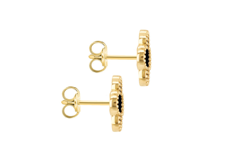 9ct Yellow Gold Black Onyx Clover Stud Earrings