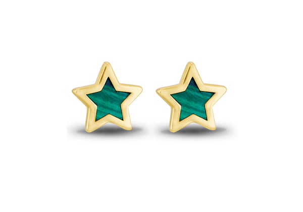 9ct Yellow Gold Malachite Star Stud Earrings
