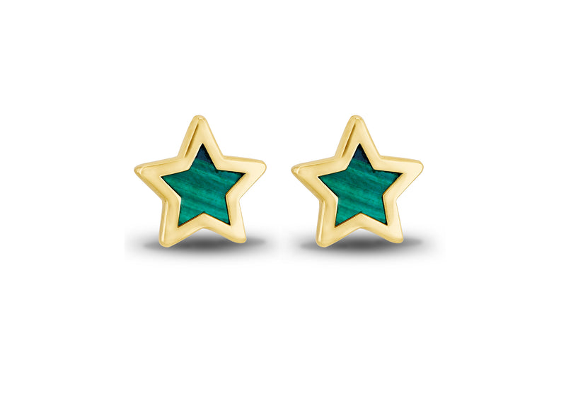 9ct Yellow Gold Malachite Star Stud Earrings
