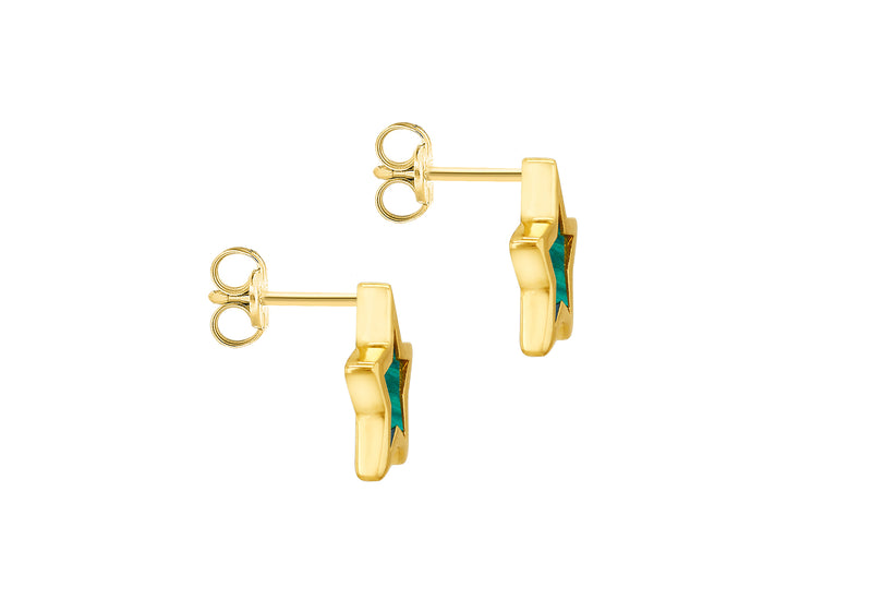 9ct Yellow Gold Malachite Star Stud Earrings