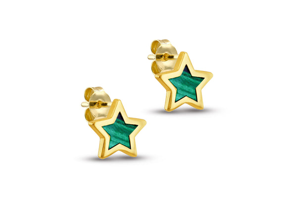 9ct Yellow Gold Malachite Star Stud Earrings