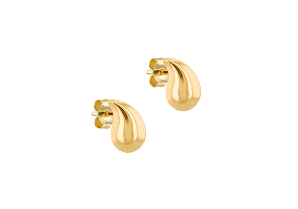 9ct Yellow Gold Curved Teardrop Stud Earrings
