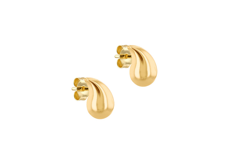 9ct Yellow Gold Curved Teardrop Stud Earrings