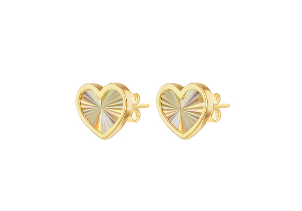 9ct Yellow Gold Rainbow Heart Stud Earrings