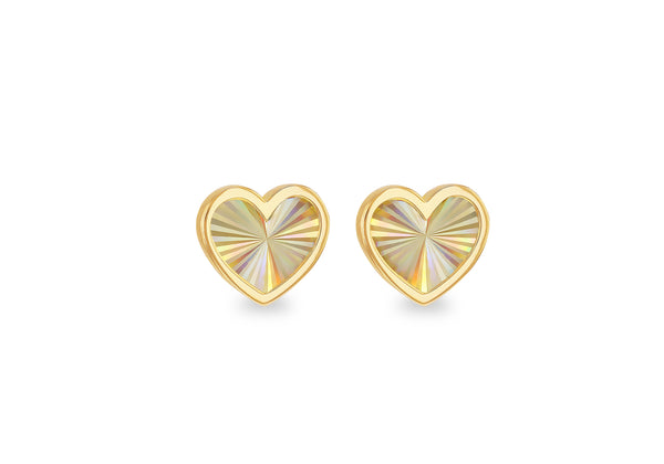 9ct Yellow Gold Rainbow Heart Stud Earrings