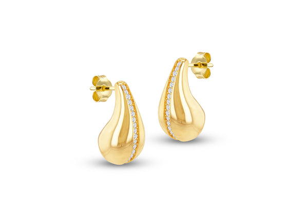 9ct Yellow Gold White Zirconia Teardrop Stud Earrings