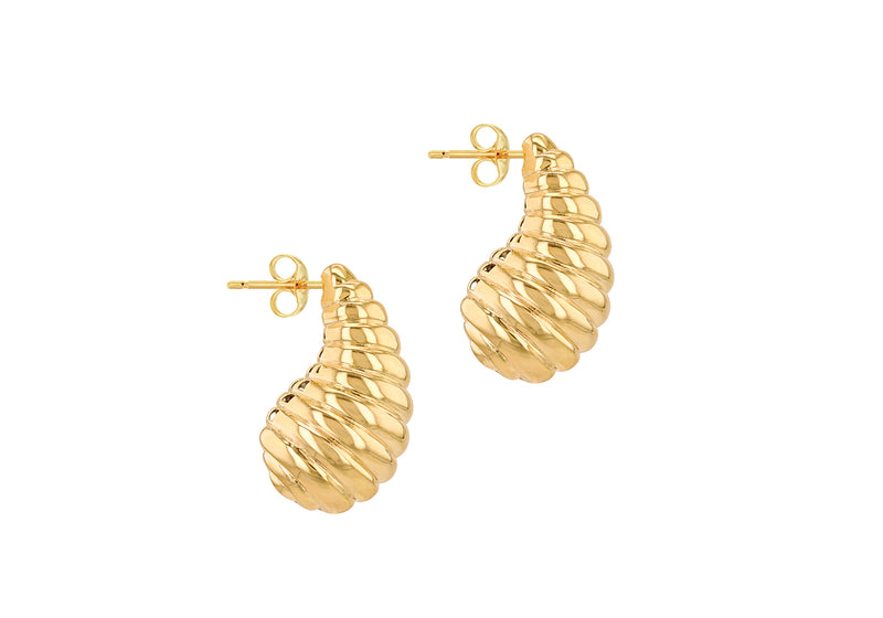 9ct Yellow Gold Large Shell Teardrop Stud Earrings