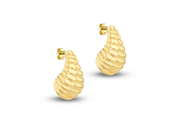 9ct Yellow Gold Large Shell Teardrop Stud Earrings