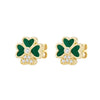 9ct Yellow Gold Malachite & Zirconia Clover Stud Earrings