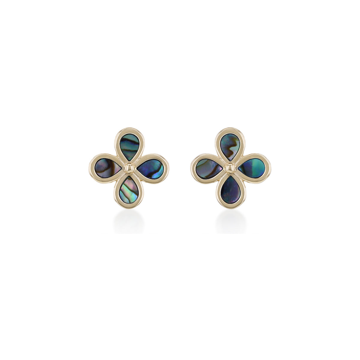 9ct Yellow Gold Paua Shell Clover Stud Earrings