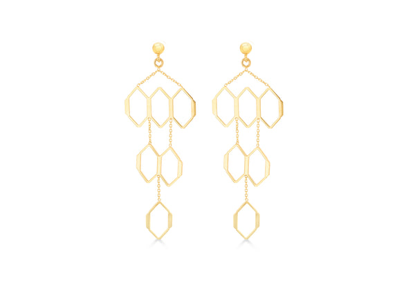 9ct Yellow Gold Honeycomb Drop Stud Earrings