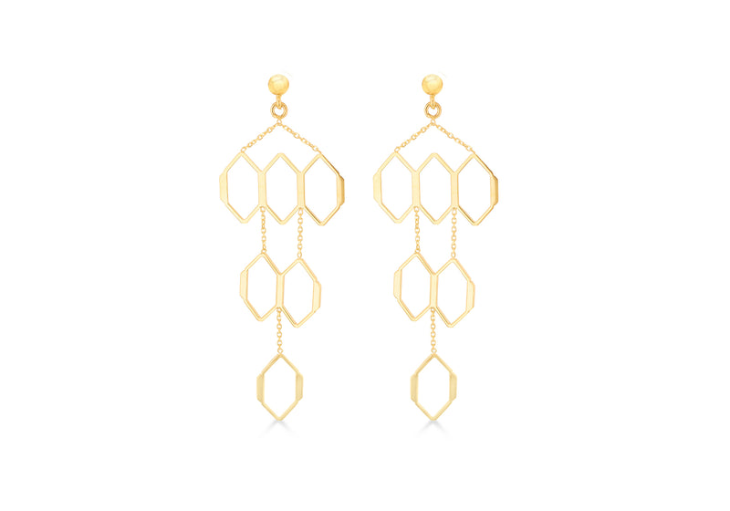 9ct Yellow Gold Honeycomb Drop Stud Earrings