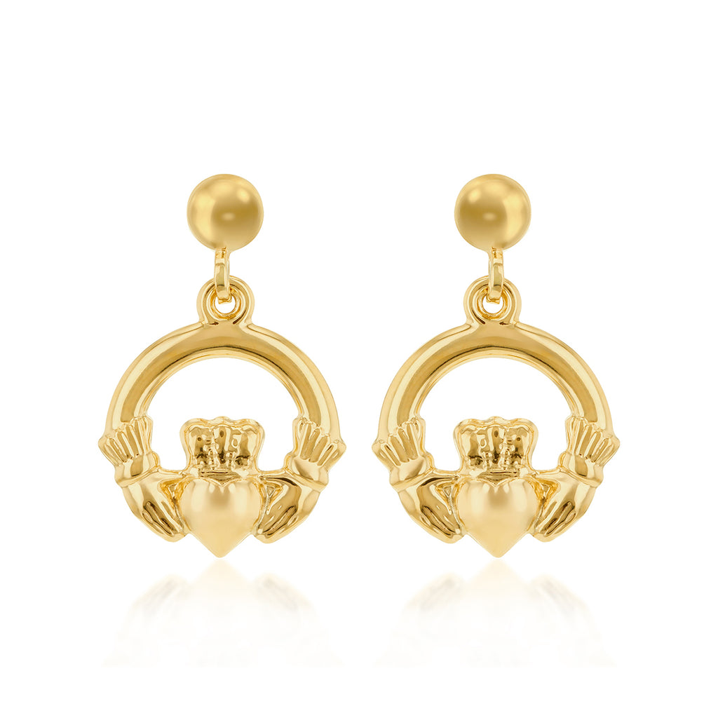 9ct Yellow Gold Claddagh Drop Earrings