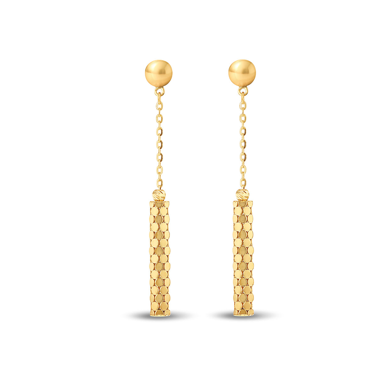 9ct Yellow Gold Honeycomb Barrel Drop Earrings