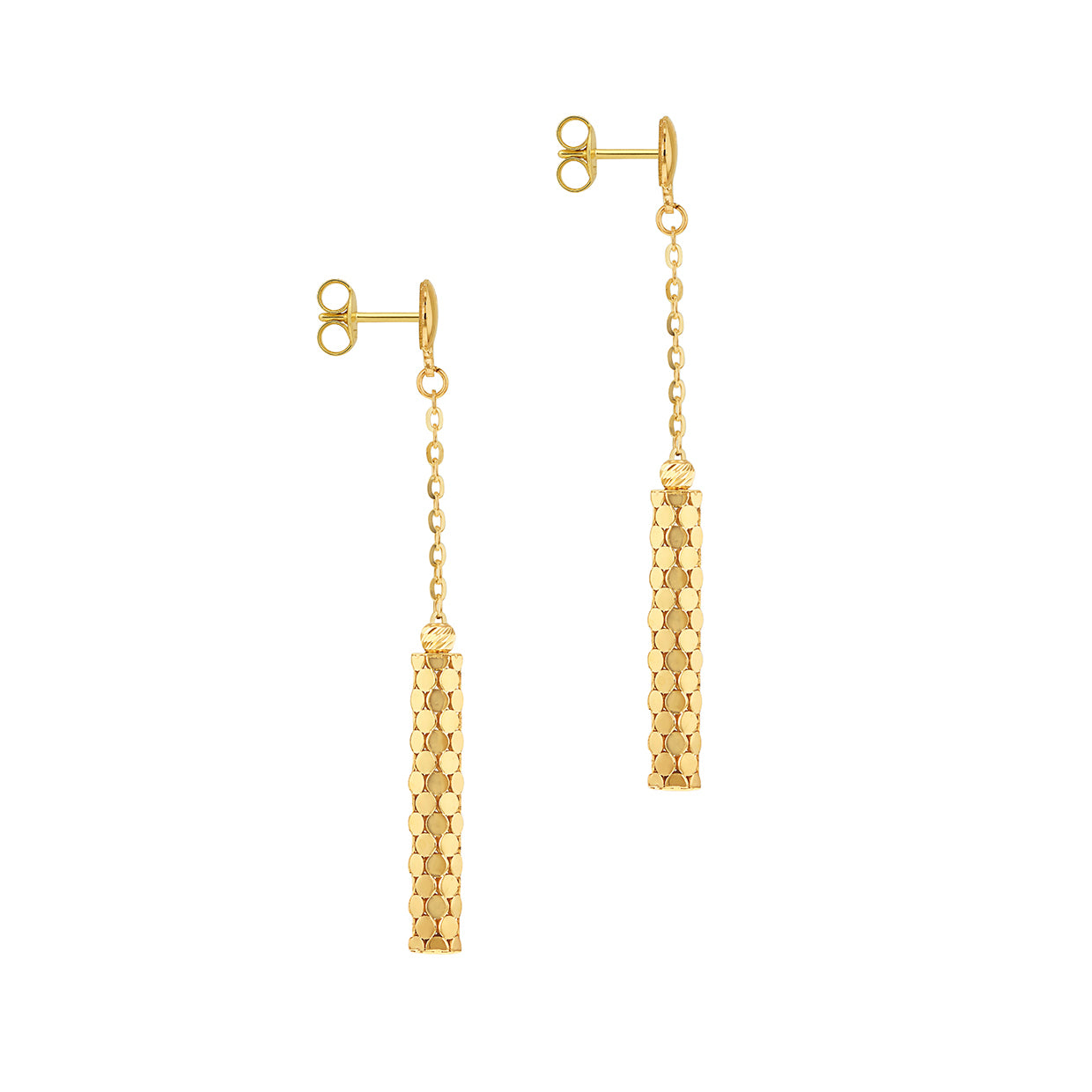 9ct Yellow Gold Honeycomb Barrel Drop Earrings