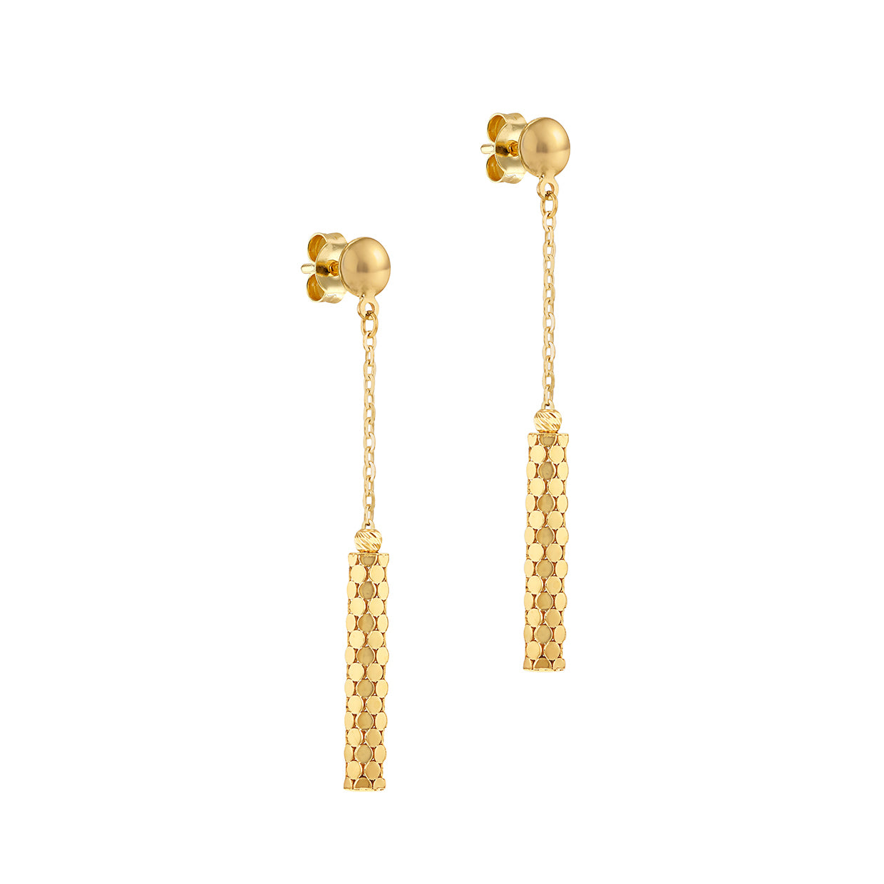 9ct Yellow Gold Honeycomb Barrel Drop Earrings