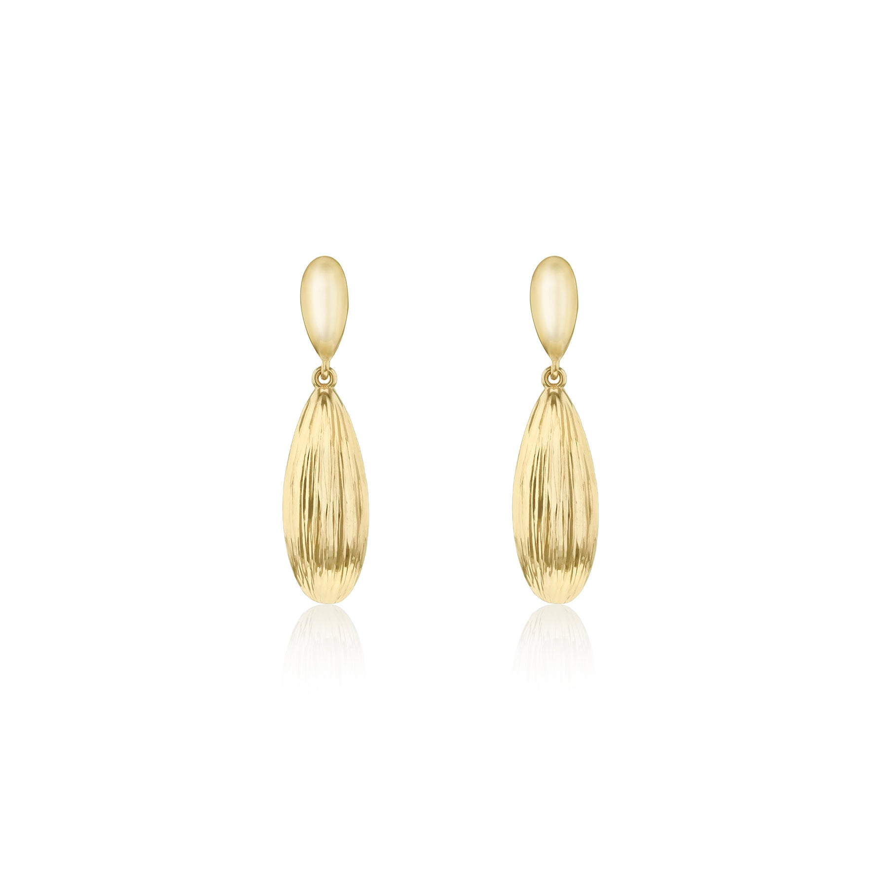 9ct Yellow Gold Fluted Teardrop Drop Earrings