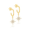 9ct Yellow Gold Zirconia North Star Hook Drop Stud Earrings