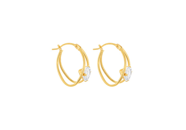 9ct Yellow Gold White Zirconia Twin Hoop Earrings