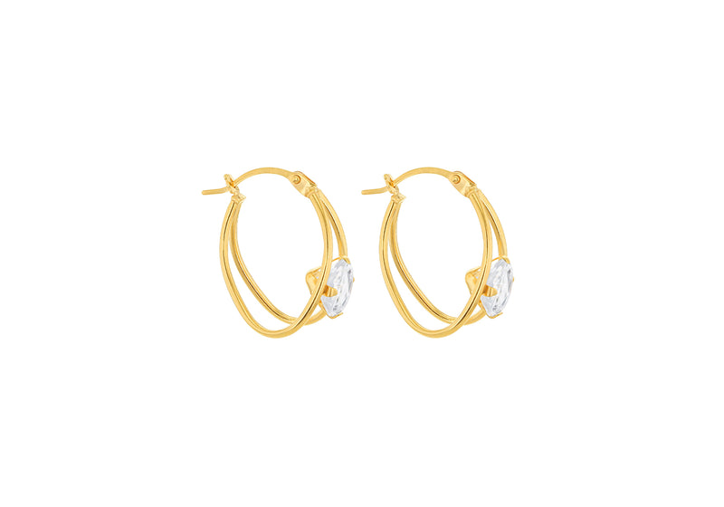 9ct Yellow Gold White Zirconia Twin Hoop Earrings