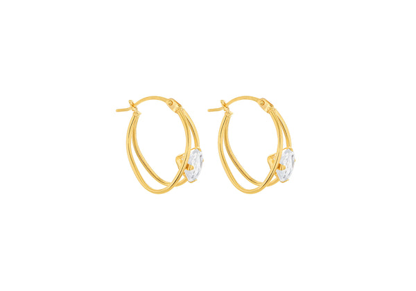 9ct Yellow Gold Floating Zirconia Twin Hoop Earrings