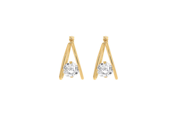 9ct Yellow Gold Floating Zirconia Twin Hoop Earrings