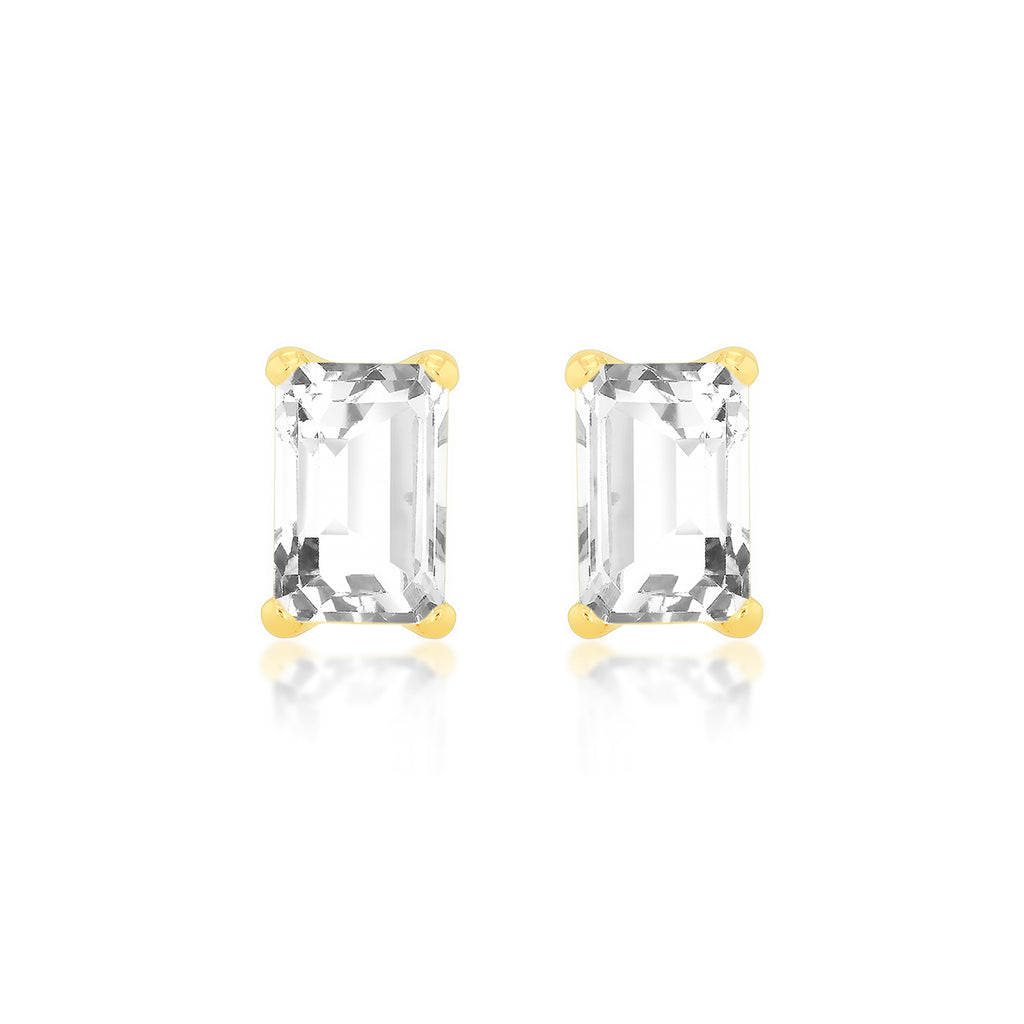 9ct Yellow Gold Emerald Cut Zirconia Stud Earrings