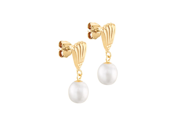 9ct Yellow Gold Freshwater Pearl Shell Drop Earrings