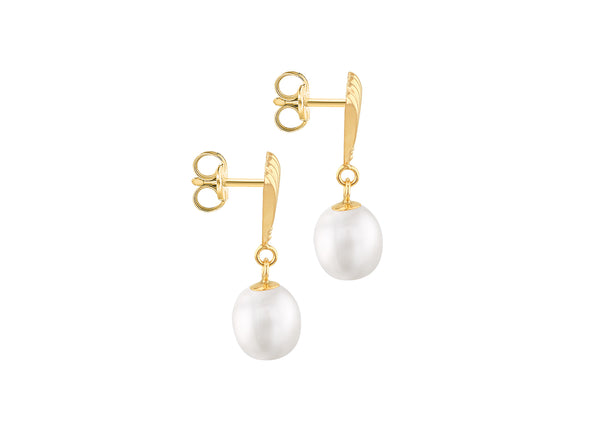 9ct Yellow Gold Freshwater Pearl Shell Drop Earrings