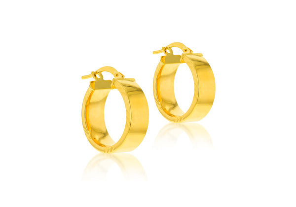 9ct Yellow Gold Diamond Cut Edge Hoop Earrings