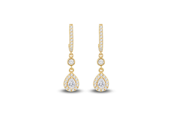 9ct Yellow Gold Zirconia Ornate Halo Drop Earrings