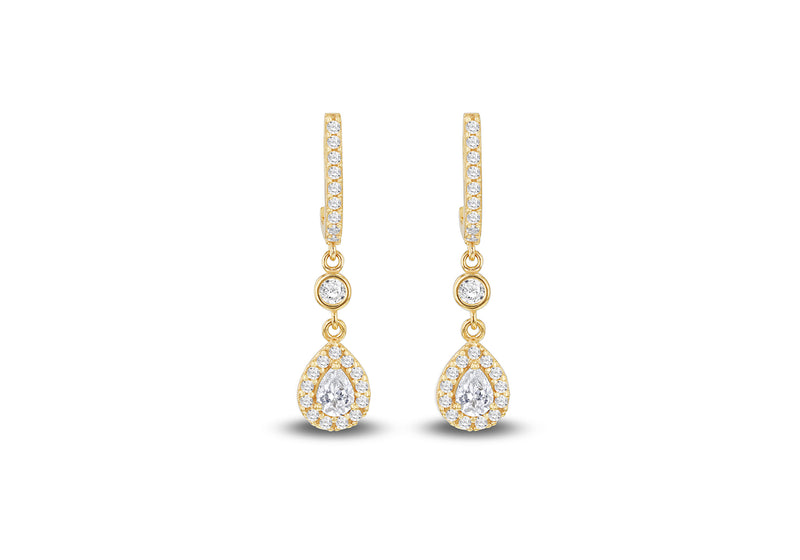 9ct Yellow Gold Zirconia Ornate Halo Drop Earrings