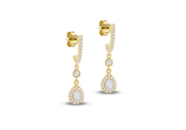 9ct Yellow Gold Zirconia Ornate Halo Drop Earrings