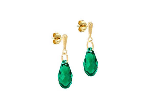 9ct Yellow Gold Green Swarovski Crystal Drop Earrings