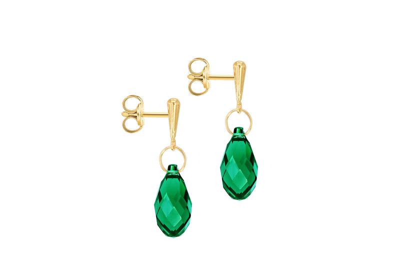 9ct Yellow Gold Green Swarovski Crystal Drop Earrings