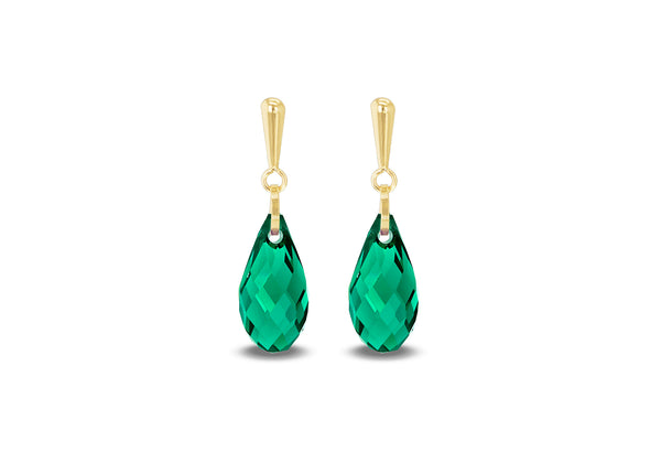 9ct Yellow Gold Green Swarovski Crystal Drop Earrings