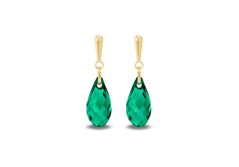 9ct Yellow Gold Green Swarovski Crystal Drop Earrings