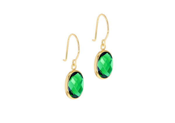 9ct Yellow Gold Green Swarovski Crystal Drop Earrings