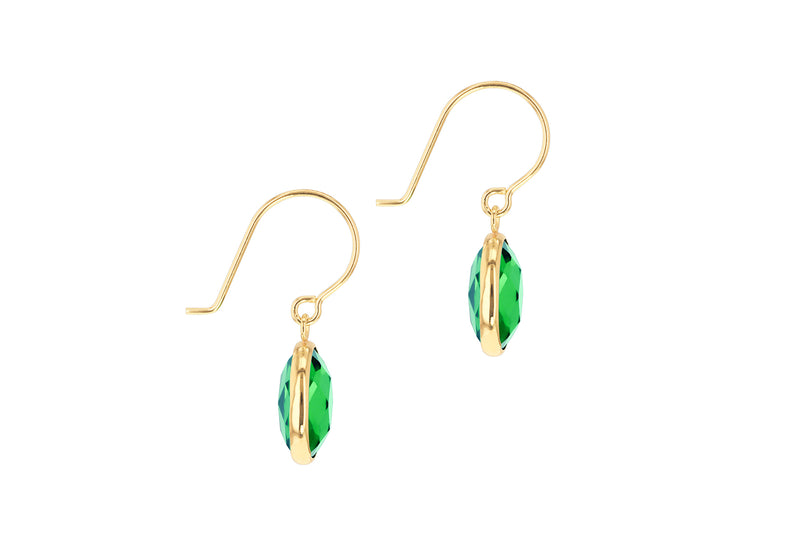 9ct Yellow Gold Green Swarovski Crystal Drop Earrings