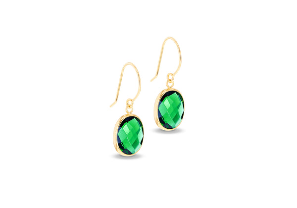 9ct Yellow Gold Green Swarovski Crystal Drop Earrings
