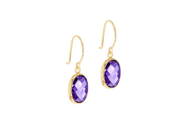 9ct Yellow Gold Purple Swarovski Crystal Drop Earrings