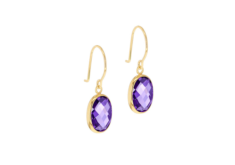 9ct Yellow Gold Purple Swarovski Crystal Drop Earrings