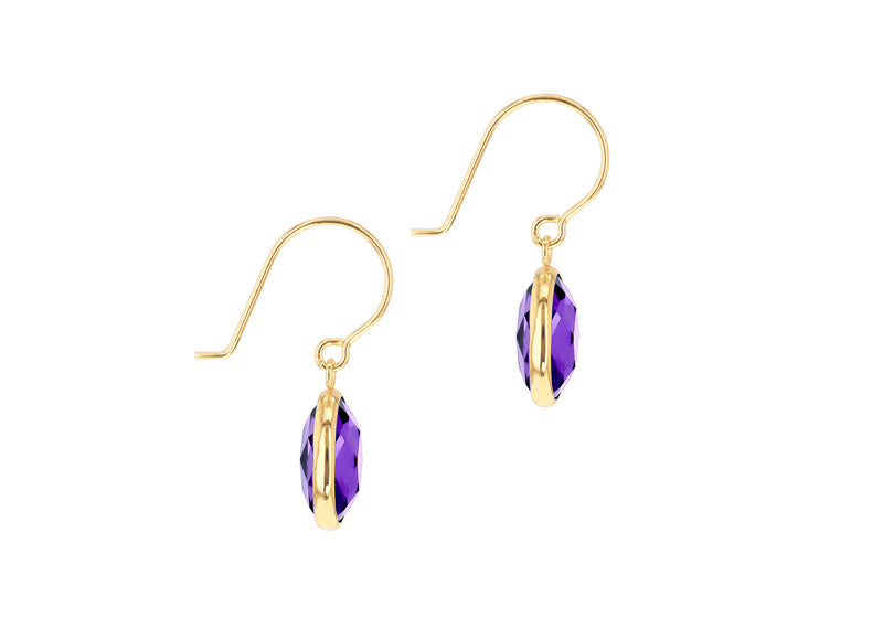9ct Yellow Gold Purple Swarovski Crystal Drop Earrings