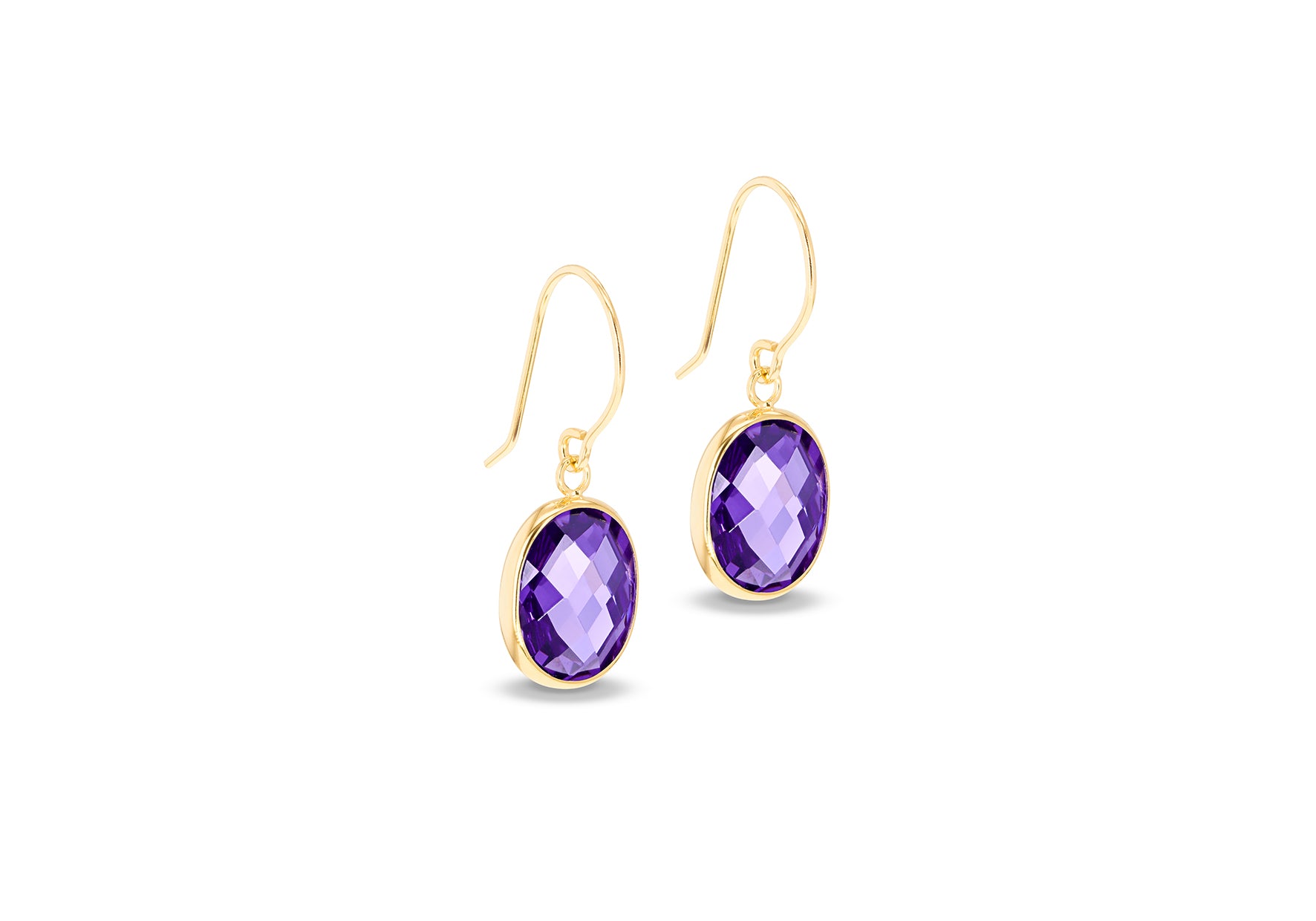 9ct Yellow Gold Purple Swarovski Crystal Drop Earrings