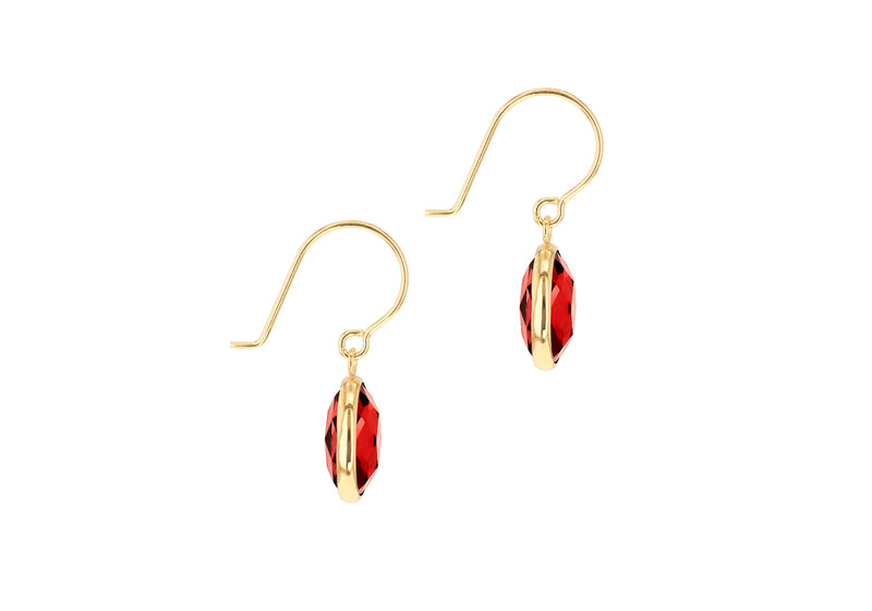9ct Yellow Gold Maroon Swarovski Crystal Drop Earrings