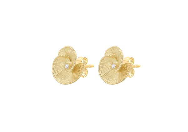 9ct Yellow 0.03ct Diamond Flower Bloom Stud Earrings
