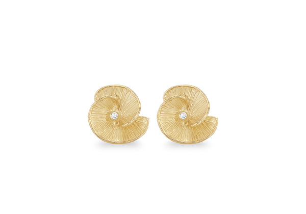 9ct Yellow 0.03ct Diamond Flower Bloom Stud Earrings