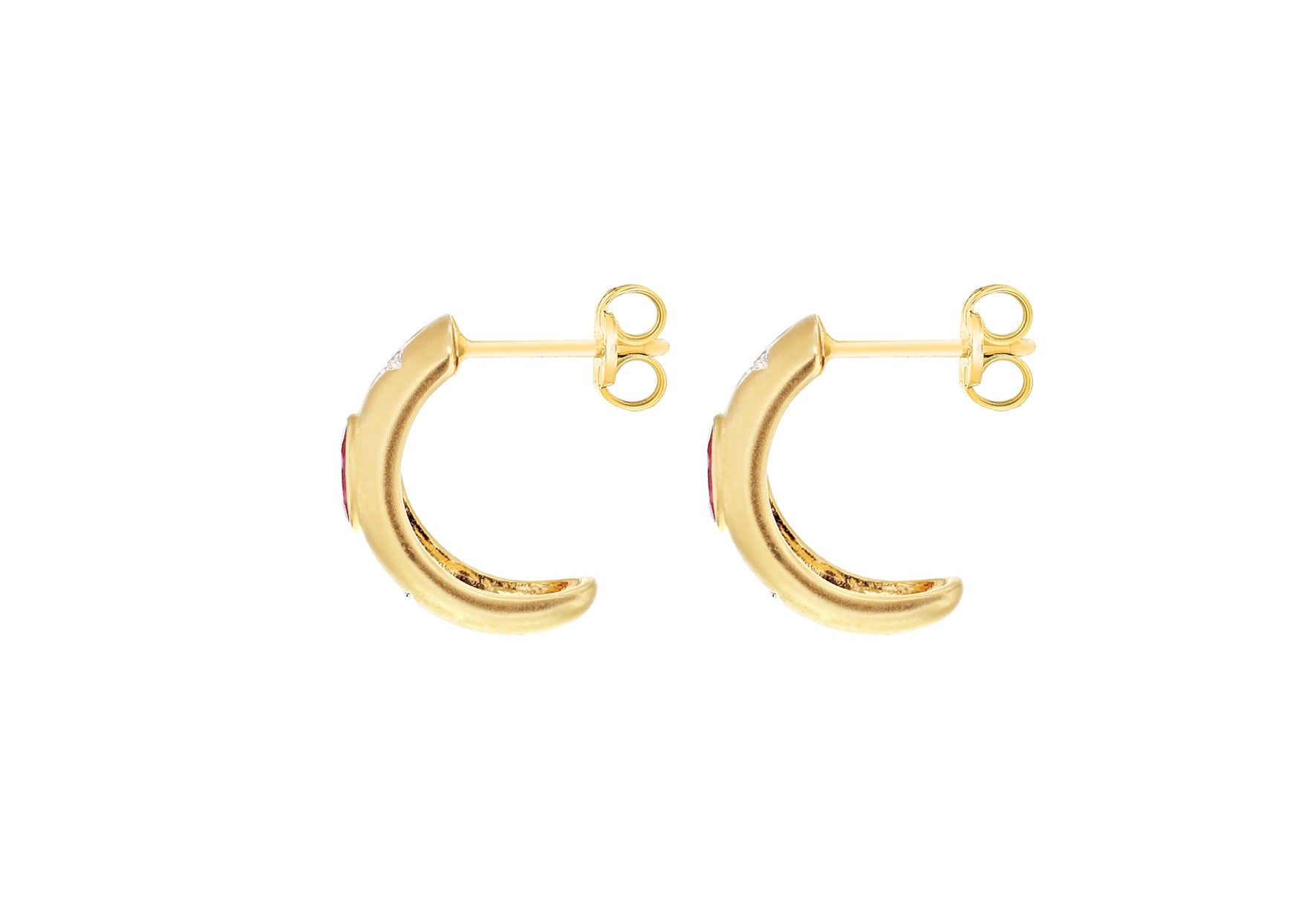 9ct Yellow Gold 0.04ct Diamond & Cabochon Ruby Half-Hoop Earrings